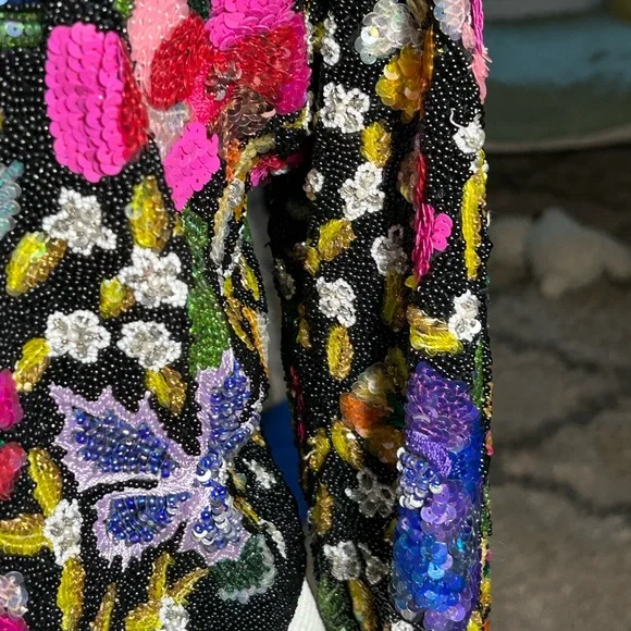 VINTAGE LAURENCE KAZAR Silk multi-colored beaded short jacket - Picture 4 of 16
